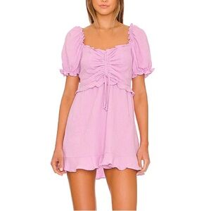 Show Me Your Mumu Sophie Mini Dress Bright Lilac Puff Sleeve Ruched Sz S